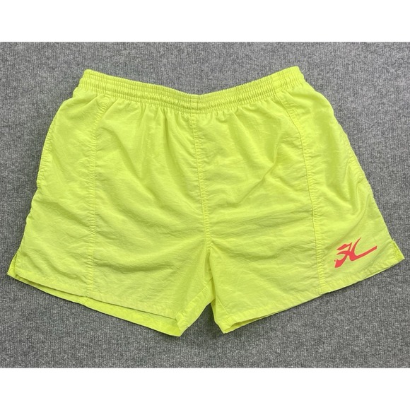 Vintage Hobie Swim Trunks Men's L Yellow Neon Lined Swimwear Beach Resort 80s - Picture 2 of 8